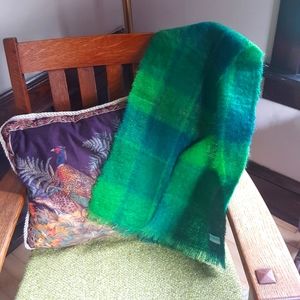 Vintage Mohair Wool Green Plaid Scarf